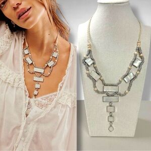 NWT Free People Lately Necklace In Silver & White Mother Of Pearl